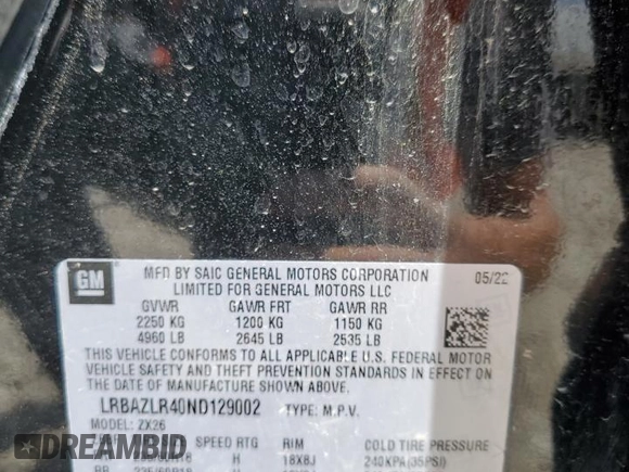 2022 Buick Envision Preferred with VIN LRBAZLR40ND129002, listed as a Copart auction lot 49166334 with 34,546 mi miles and Salvage Title. Bid and sale history available at DreamBid. Image 13.