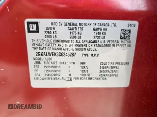 2012 GMC Terrain SLT-2 с VIN 2GKALWEK3C6345287, выставлен на аукционе Copart как лот 56299005 с пробегом 104 671 миль миль и Списание • Salvage title. История ставок и продаж доступна на DreamBid. Изображение 13.