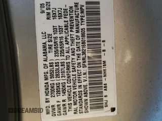 2006 Honda Odyssey LX with VIN 5FNRL38216B018605, listed as a Copart auction lot 43457695 with 258,118 mi miles and Salvage Title. Bid and sale history available at carsss.com. Image 16.