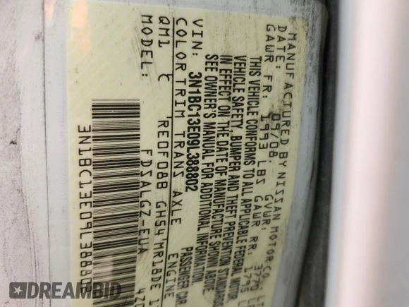 2009 Nissan Versa SL z VIN 3N1BC13E09L388802, wystawiony jako Copart lot #53904985 z przebiegiem 134 342 mil mil oraz Szkoda całkowita • Salvage title. Historia ofert i sprzedaży dostępna na DreamBid. Obrazek 14.