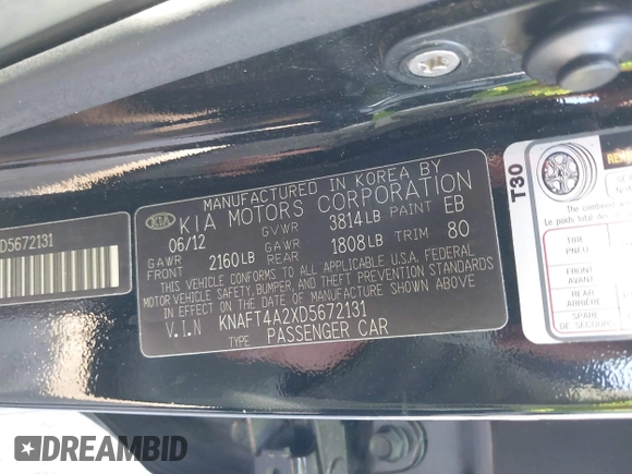2013 Kia Forte LX with VIN KNAFT4A2XD5672131, listed as a IAAI auction lot 41820035 with 154,998 mi miles. Bid and sale history available at carsss.com. Image 9.