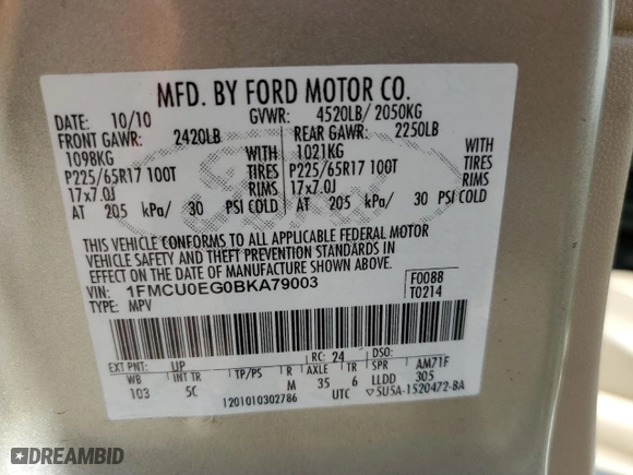 2011 Ford Escape Limited with VIN 1FMCU0EG0BKA79003, listed as a Copart auction lot 51361645 with 105,450 mi miles and Non Repairable. Bid and sale history available at carsss.com. Image 13.