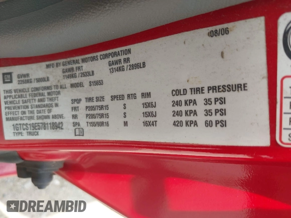 2007 GMC Canyon SLE1 with VIN 1GTCS19E578118942, listed as a IAAI auction lot 42476099 with 86,395 mi miles and . Bid and sale history available at DreamBid. Image 9.
