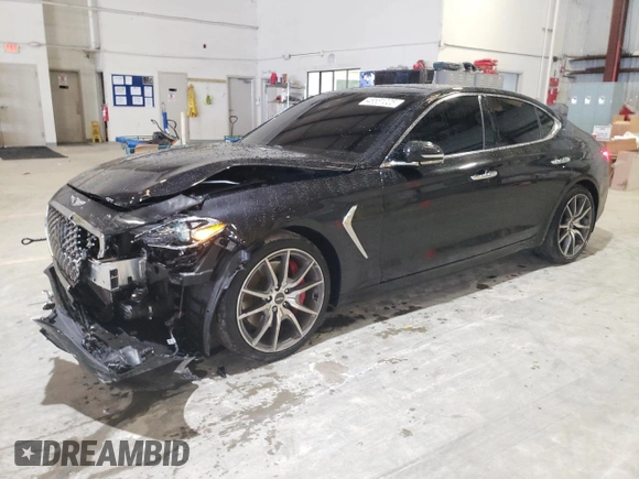2019 Genesis G70 Dynamic with VIN KMTG34LE1KU019917, listed as a Copart auction lot 46551025 with 102,348 mi miles and Non Repairable. Bid and sale history available at DreamBid. Image 1.