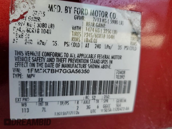 2016 Ford Explorer с VIN 1FM5K7BH7GGA56350, выставлен на аукционе Copart как лот 80766974 с пробегом 200 762 миль миль и Списание • Salvage title. История ставок и продаж доступна на DreamBid. Изображение 13.