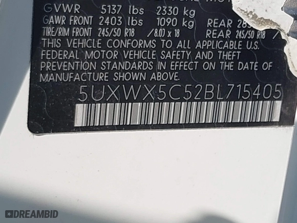 2011 BMW X3 28i with VIN 5UXWX5C52BL715405, listed as a IAAI auction lot 41915177 with 142,199 mi miles. Bid and sale history available at carsss.com. Image 9.