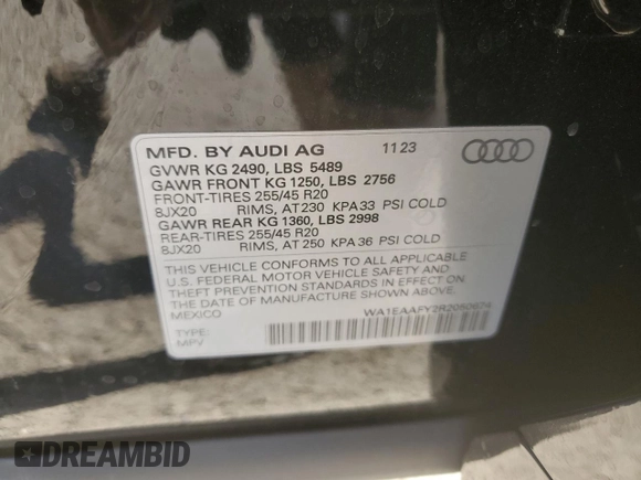 2024 Audi Q5 S line Premium Plus with VIN WA1EAAFY2R2050674, listed as a Copart auction lot 47789555 with 2,275 mi miles and Salvage Title. Bid and sale history available at carsss.com. Image 13.