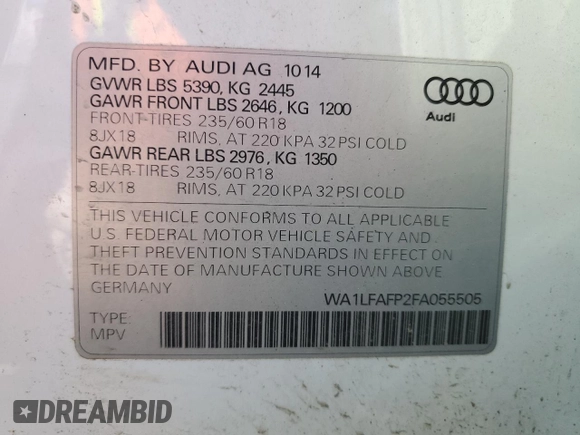 2015 Audi Q5 Premium Plus z VIN WA1LFAFP2FA055505, wystawiony jako Copart lot #55158245 z przebiegiem 114 693 mil mil oraz Szkody całkowita. Historia ofert i sprzedaży dostępna na DreamBid. Obrazek 14.