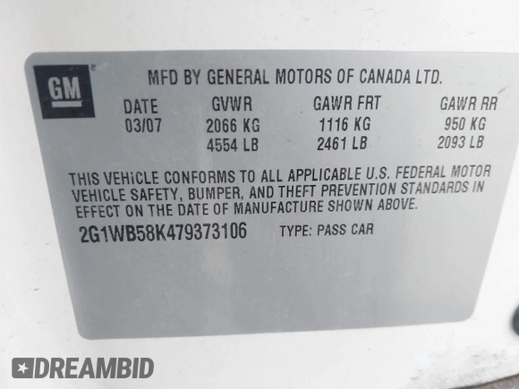 2007 Chevrolet Impala LS with VIN 2G1WB58K479373106, listed as a IAAI auction lot 42110687 with 250,746 mi miles and . Bid and sale history available at DreamBid. Image 9.