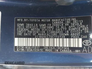 2013 Toyota Corolla L with VIN 2T1BU4EE7DC113139, listed as a IAAI auction lot 42093462 with 110,883 mi miles. Bid and sale history available at carsss.com. Image 9.
