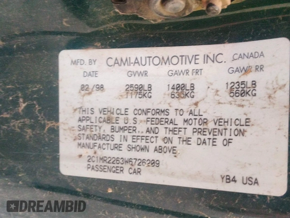 1998 Chevrolet Metro with VIN 2C1MR2263W6726209, listed as a IAAI auction lot 42142451 with 183,746 mi miles and . Bid and sale history available at DreamBid. Image 9.