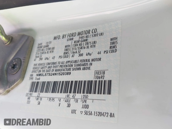 2022 Ford Transit Connect XL with VIN NM0LS7S24N1520389, listed as a IAAI auction lot 41887623 with 61,746 mi miles and . Bid and sale history available at DreamBid. Image 9.
