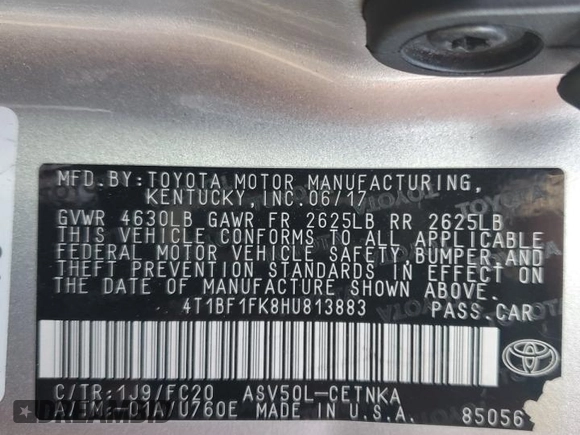 2017 Toyota Camry XLE with VIN 4T1BF1FK8HU813883, listed as a Copart auction lot 46188785 with 0 mi miles and Salvage Title. Bid and sale history available at carsss.com. Image 14.