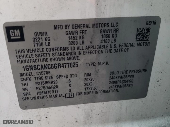 2016 Chevrolet Tahoe LS with VIN 1GNSCAKC6GR477025, listed as a Copart auction lot 42423485 with 152,261 mi miles and Salvage Title. Bid and sale history available at carsss.com. Image 13.