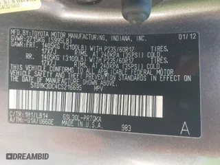 2012 Toyota Sienna XLE AAS with VIN 5TDYK3DC4CS216695, listed as a IAAI auction lot 41731768 with 186,362 mi miles. Bid and sale history available at carsss.com. Image 9.