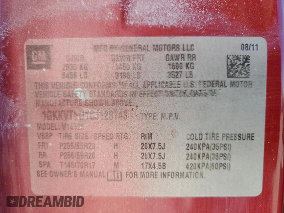2012 GMC Acadia Denali with VIN 1GKKVTED1CJ128743, listed as a Copart auction lot 63316015 with 275,601 mi miles and Salvage title. Bid and sale history available at DreamBid. Image 13.