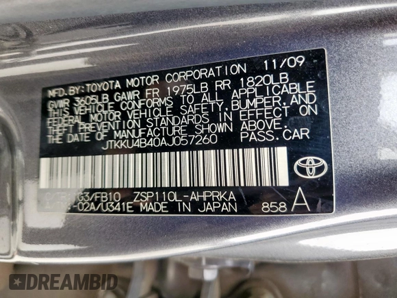 2010 Scion xD with VIN JTKKU4B40AJ057260, listed as a Copart auction lot 55053855 with 169,794 mi miles and Salvage Title. Bid and sale history available at DreamBid. Image 13.