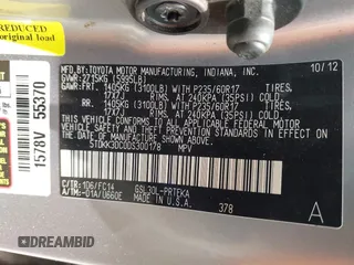 2013 Toyota Sienna LE AAS with VIN 5TDKK3DC0DS300178, listed as a IAAI auction lot 42189800 with 265,568 mi miles and . Bid and sale history available at DreamBid. Image 9.
