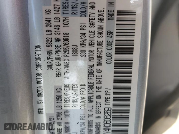 2022 Mazda CX-9 Touring with VIN JM3TCBCY4N0606269, listed as a Copart auction lot 62341005 with Not provided miles and Clean title. Bid and sale history available at DreamBid. Image 13.