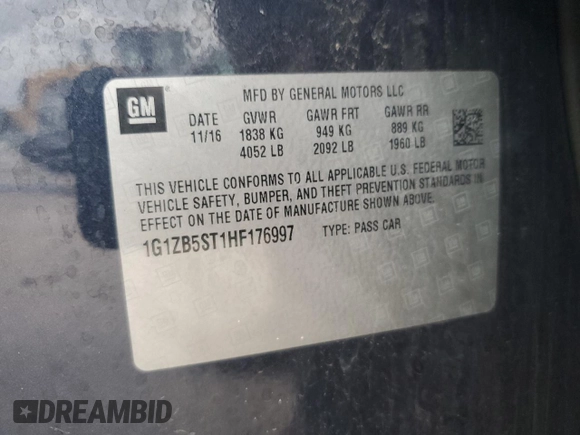 2017 Chevrolet Malibu LS with VIN 1G1ZB5ST1HF176997, listed as a Copart auction lot 51605505 with 157,422 mi miles and Salvage Title. Bid and sale history available at DreamBid. Image 14.
