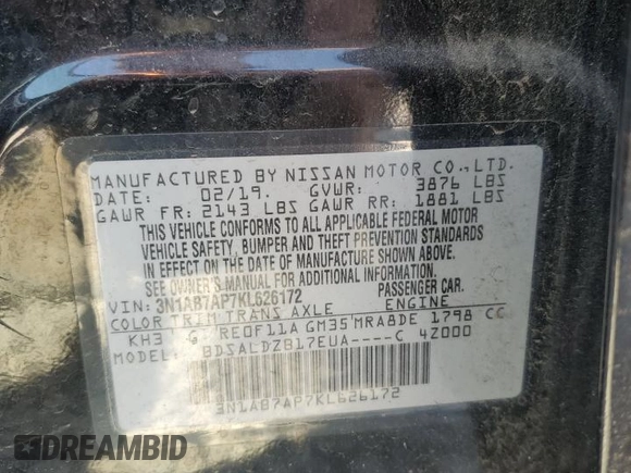 2019 Nissan Sentra SV with VIN 3N1AB7AP7KL626172, listed as a Copart auction lot 53230765 with 74,061 mi miles and Salvage Title. Bid and sale history available at carsss.com. Image 13.