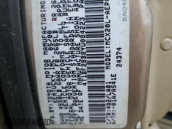 2000 Toyota Avalon XL with VIN 4T1BF28B8YU084223, listed as a Copart auction lot 47841965 with 331,346 mi miles and Salvage title. Bid and sale history available at DreamBid. Image 13.