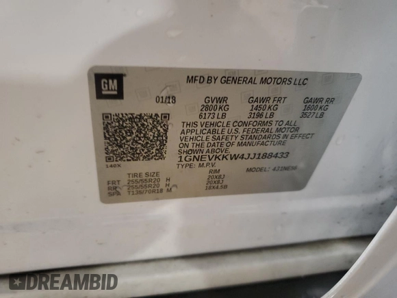 2018 Chevrolet Traverse High Country z VIN 1GNEVKKW4JJ188433, wystawiony jako Copart lot #56977335 z przebiegiem 87 038 mil mil oraz Szkoda całkowita • Salvage title. Historia ofert i sprzedaży dostępna na DreamBid. Obrazek 13.