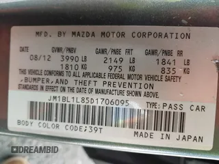 2013 Mazda 3 i Touring with VIN JM1BL1L85D1706095, listed as a IAAI auction lot 41938796 with 212,461 mi miles and . Bid and sale history available at carsss.com. Image 9.