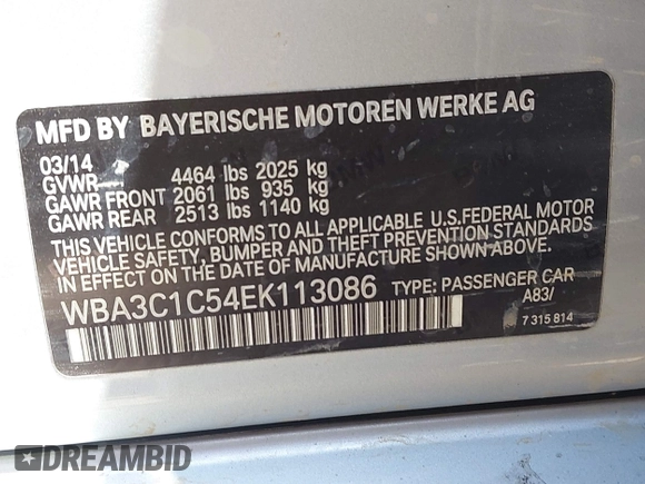 2014 BMW 3 Series 328i z VIN WBA3C1C54EK113086, wystawiony jako IAAI lot #42339836 z przebiegiem 68 259 mil mil oraz . Historia ofert i sprzedaży dostępna na DreamBid. Obrazek 9.