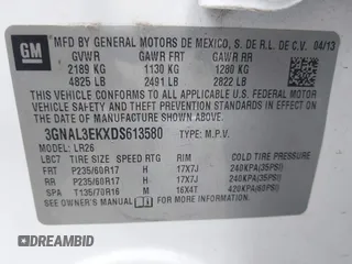 2013 Chevrolet Captiva Sport LT with VIN 3GNAL3EKXDS613580, listed as a IAAI auction lot 42024623 with 81,787 mi miles and . Bid and sale history available at carsss.com. Image 9.