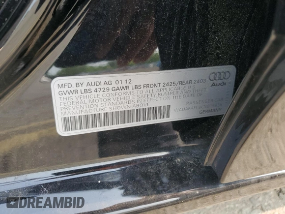2012 Audi A4 Premium with VIN WAUAFAFL9CN019838, listed as a Copart auction lot 60130425 with 140,416 mi miles and Salvage title. Bid and sale history available at DreamBid. Image 13.