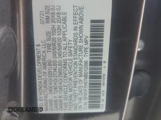 2021 Honda Passport EX-L с VIN 5FNYF7H57MB012096, выставлен на аукционе Copart как лот 53939445 с пробегом 47 661 миль миль и Списание • Salvage title. История ставок и продаж доступна на DreamBid. Изображение 13.