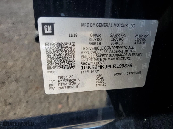 2020 GMC Yukon XL Denali with VIN 1GKS2HKJ9LR190876, listed as a Copart auction lot 46588685 with 157,882 mi miles and Salvage Title. Bid and sale history available at carsss.com. Image 14.