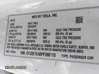 2023 Tesla Model 3 with VIN 5YJ3E1EA8PF398110, listed as a IAAI auction lot 41692006 with 112,699 mi miles and . Bid and sale history available at carsss.com. Image 9.