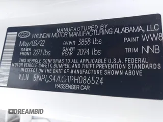 2023 Hyundai Elantra SEL with VIN 5NPLS4AG1PH086524, listed as a IAAI auction lot 41464619 with 57,682 mi miles and . Bid and sale history available at DreamBid. Image 9.