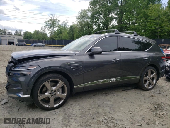 2022 Genesis GV80 with VIN KMUHCESC5NU100445, listed as a Copart auction lot 55877355 with 32,684 mi miles and Salvage title. Bid and sale history available at DreamBid. Image 1.