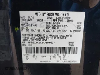 2010 Ford F-150 XL with VIN 1FTEX1CW2AFD49537, listed as a IAAI auction lot 41577517 with 242,153 mi miles. Bid and sale history available at carsss.com. Image 9.