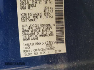 2021 Nissan Titan SV with VIN 1N6AA1EF0MN512559, listed as a Copart auction lot 49792125 with 31,203 mi miles and Salvage Title. Bid and sale history available at DreamBid. Image 12.
