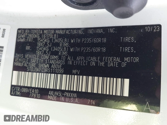 2024 Toyota Sienna XLE z VIN 5TDJSKFC9RS111099, wystawiony jako IAAI lot #42061708 z przebiegiem 15 741 mil mil oraz . Historia ofert i sprzedaży dostępna na DreamBid. Obrazek 9.