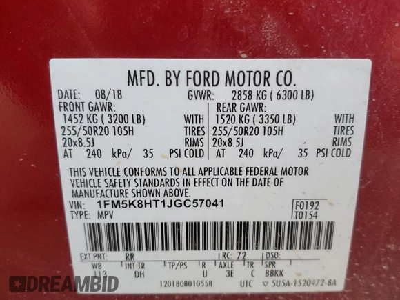 2018 Ford Explorer Platinum with VIN 1FM5K8HT1JGC57041, listed as a Copart auction lot 45741235 with 98,236 mi miles and Salvage Title. Bid and sale history available at carsss.com. Image 13.