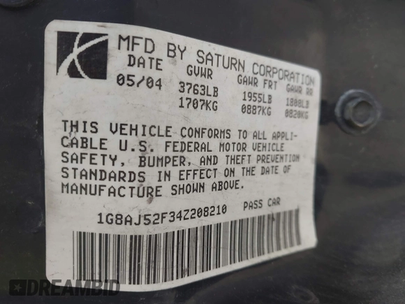 2004 Saturn ION ION 2 z VIN 1G8AJ52F34Z208210, wystawiony jako IAAI lot #42206738 z przebiegiem 160 494 mil mil oraz . Historia ofert i sprzedaży dostępna na DreamBid. Obrazek 9.