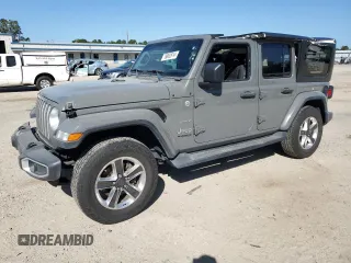 2021 Jeep Wrangler Unlimited Sahara High Altitude with VIN 1C4HJXEN0MW506203, listed as a Copart auction lot 76862614 with 44,558 mi miles and Salvage title. Bid and sale history available at DreamBid. Image 1.