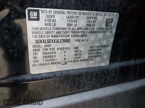 2018 GMC Terrain Denali with VIN 3GKALSEXXJL278460, listed as a Copart auction lot 46822425 with 116,988 mi miles and Salvage Title. Bid and sale history available at DreamBid. Image 12.