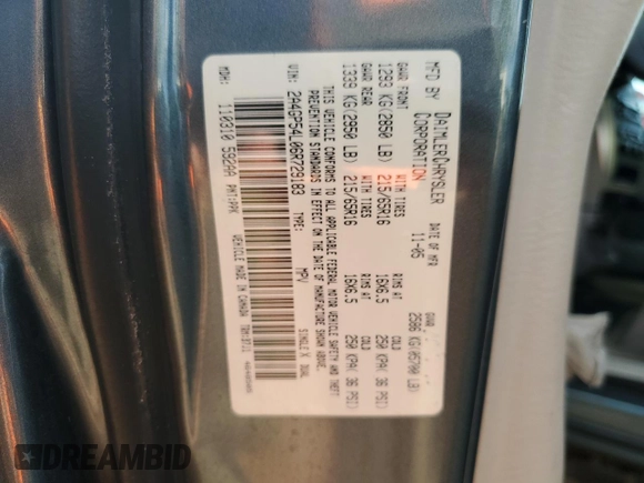 2006 Chrysler Town & Country LWB Touring with VIN 2A4GP54L06R729183, listed as a Copart auction lot 77665224 with 179,248 mi miles and Salvage Title. Bid and sale history available at carsss.com. Image 12.