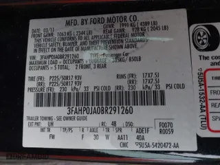 2011 Ford Fusion SEL with VIN 3FAHP0JA0BR291260, listed as a IAAI auction lot 41718490 with NaN miles. Bid and sale history available at carsss.com. Image 9.