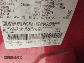 2010 Ford Edge SEL with VIN 2FMDK3JC8ABA73182, listed as a IAAI auction lot 41887666 with 150,818 mi miles. Bid and sale history available at carsss.com. Image 9.