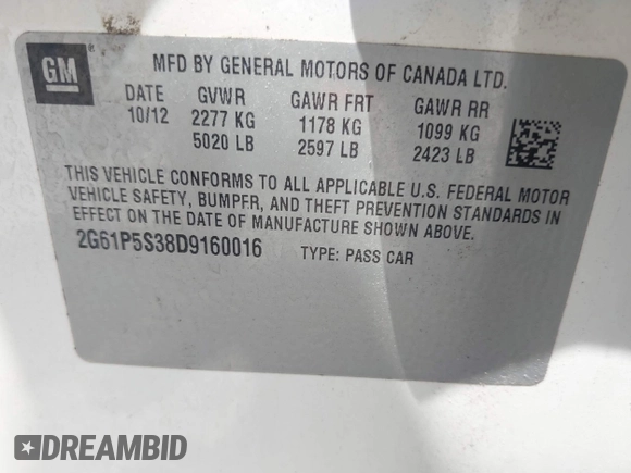 2013 Cadillac XTS Luxury with VIN 2G61P5S38D9160016, listed as a IAAI auction lot 42192602 with 134,879 mi miles and . Bid and sale history available at DreamBid. Image 9.