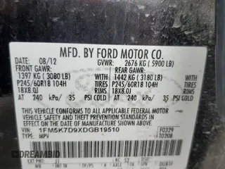 2013 Ford Explorer XLT with VIN 1FM5K7D9XDGB19510, listed as a Copart auction lot 60783195 with 193,053 mi miles and Clean title. Bid and sale history available at DreamBid. Image 13.