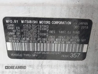 2019 Mitsubishi Outlander ES z VIN JA4AP3AU4KU021247, wystawiony jako IAAI lot #41921771 z przebiegiem 167 663 mil mil oraz . Historia ofert i sprzedaży dostępna na DreamBid. Obrazek 9.
