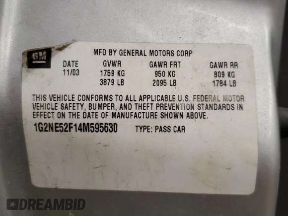 2004 Pontiac Grand Am SE with VIN 1G2NE52F14M595630, listed as a Copart auction lot 89057975 with 146,754 mi miles and Salvage Title. Bid and sale history available at carsss.com. Image 15.